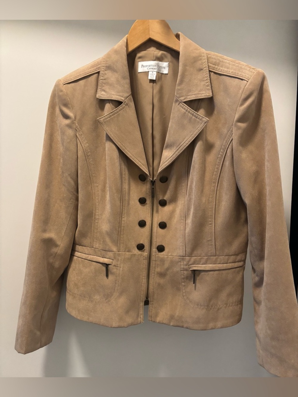 Proportion Petite Conrad C Beige Suede Like Military-Style Women's Jacket